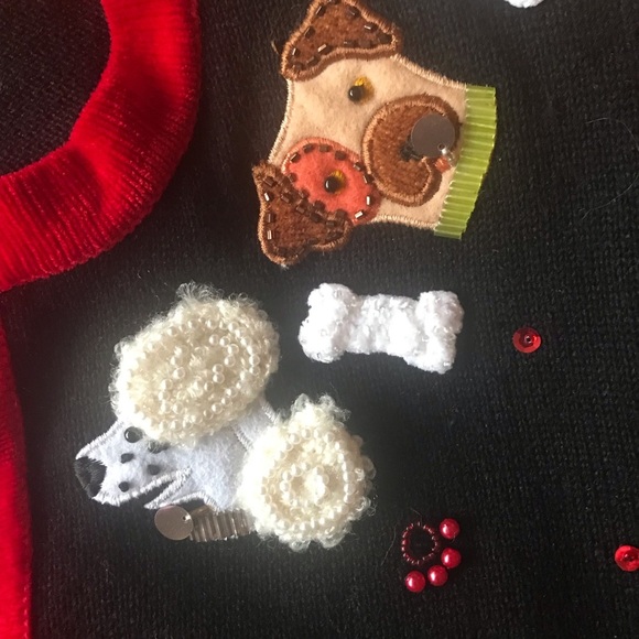 Vintage Berek Cardigan Sweater with Appliquéd Dogs Poodle Sz Medium M Ugly Party - Picture 4 of 10